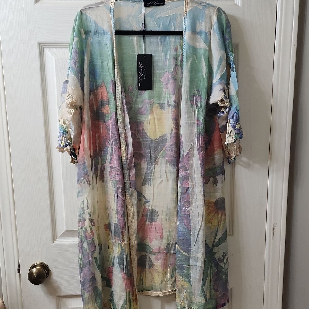 Nicole Sabbattini Blue and Cream Kimono NWT